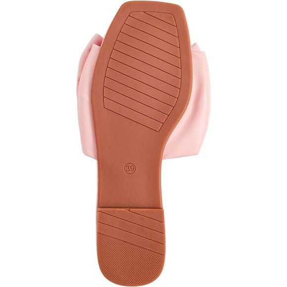 Women's Bow Pink Square Open Toe Breathable Slip On Slide Sandals Flat Shoes - Picture 2 of 5